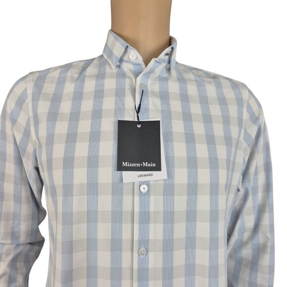 Mizzen+Main Other - Mizzen Main Shirt Mens Size S White Blue Trim Fit Leward Plaid Stretch (9)